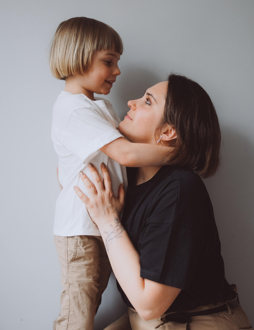 mom and daughter looking at each other